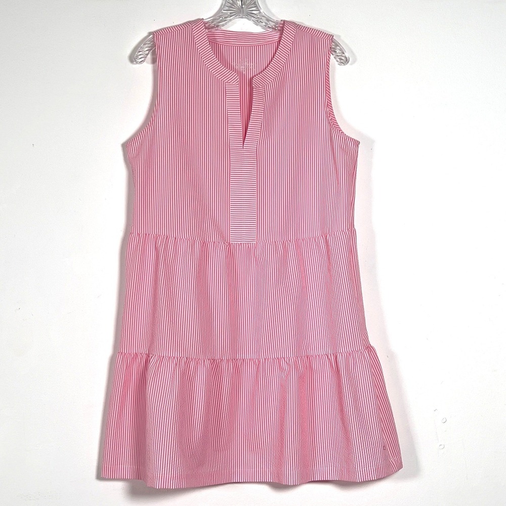 Vineyard Vines Performance Tiered Dress Womens Sz M Pink Seersucker Sleeveless i